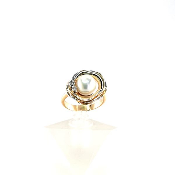 Auksinis žiedas su perlu ir cirkoniu | Juvelyrika Baltijos Perlas |