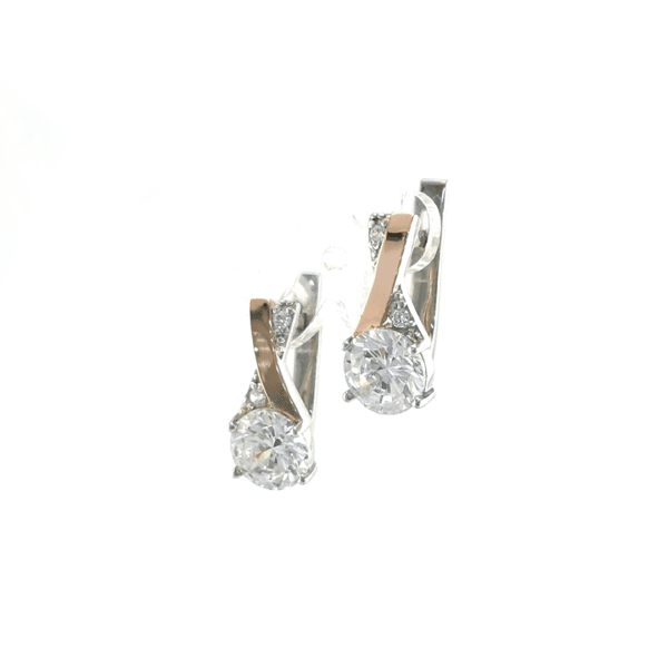 Sidabriniai auskarai su cirkoniu ir aukso detalėmis — Juvelyrika Baltijos Perlas —