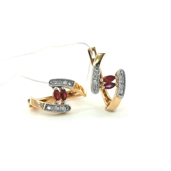 Auksiniai auskarai su briliantu ir rubinu | Juvelyrika Baltijos Perlas |