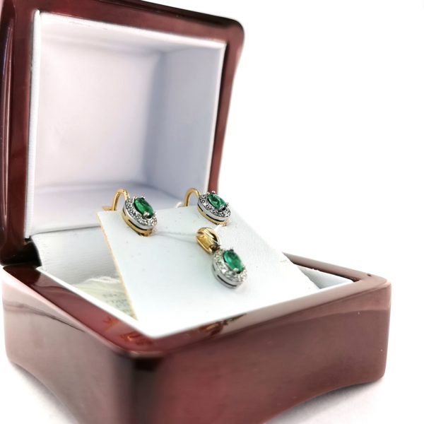 Auksiniai auskarai su su briliantu ir smaragdu | Juvelyrika Baltijos Perlas |