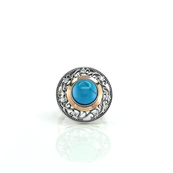 Sidabrinis žiedas su aukso ir turkio detalėmis | Juvelyrika Baltijos Perlas |