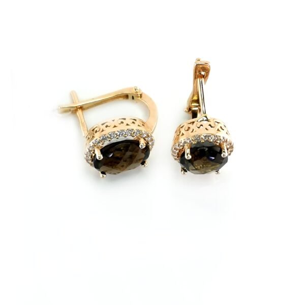 Auksiniai auskarai su dūminiu kvarcu | Juvelyrika Baltijos Perlas |