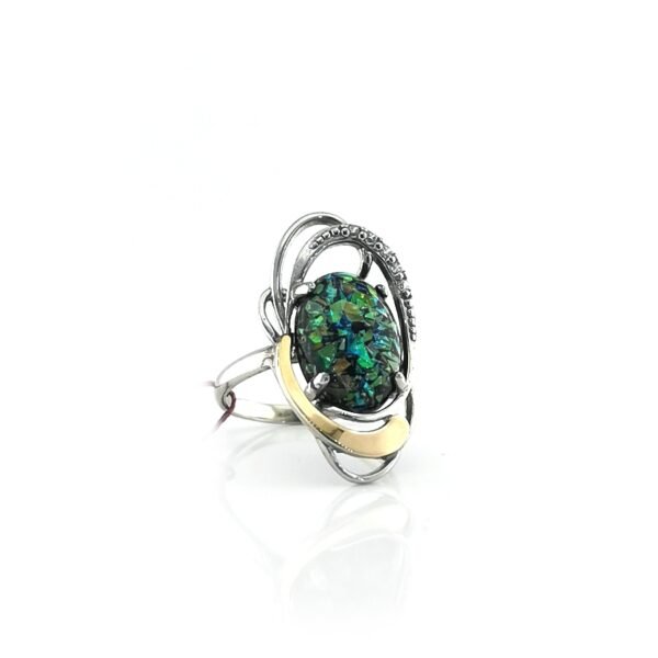 Sidabrinis žiedas su juvelyriniu akmeniu ir aukso detalėmis | Juvelyrika Baltijos Perlas |