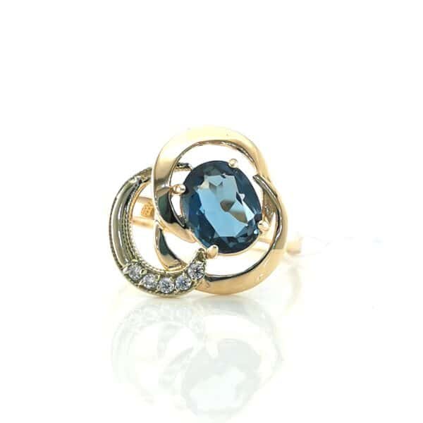 Auksinis žiedas su Blue London cirkoniu — Juvelyrika Baltijos Perlas —