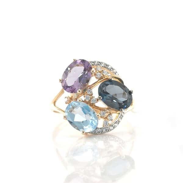 Auksinis žiedas su Blue London cirkoniu — Juvelyrika Baltijos Perlas —