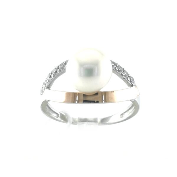 Sidabrinis žiedas su perlu aukso detalėmis — Juvelyrika Baltijos Perlas —