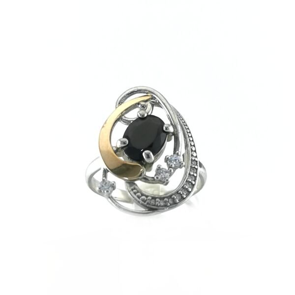 Sidabrinis žiedas su cirkoniu ir aukso detalėmis | Juvelyrika Baltijos Perlas |