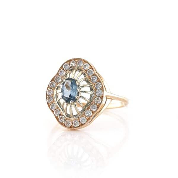 Auksinis žiedas su cirkoniu ir sintetiniu topazu | Juvelyrika Baltijos Perlas |