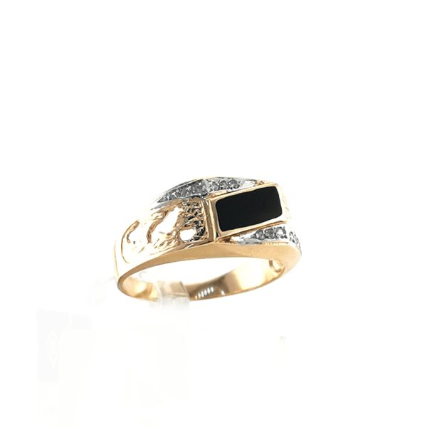 Vyriškas auksinis žiedas su agatu ir cirkoniu | Juvelyrika Baltijos Perlas |