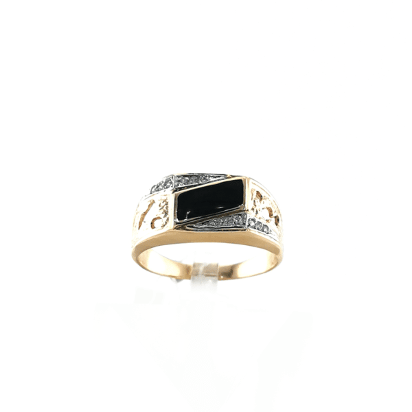 Vyriškas auksinis žiedas su agatu ir cirkoniu | Juvelyrika Baltijos Perlas |