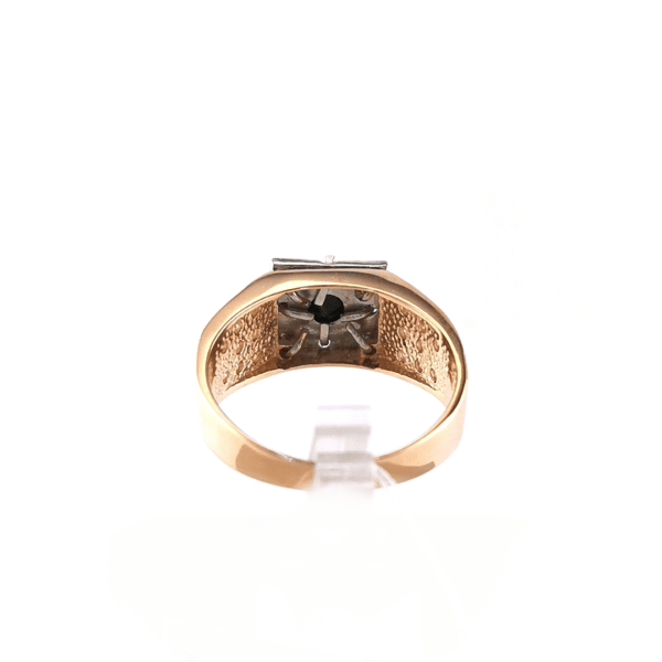 Vyriškas auksinis žiedas su oniksu ir cirkoniu | Juvelyrika Baltijos Perlas |