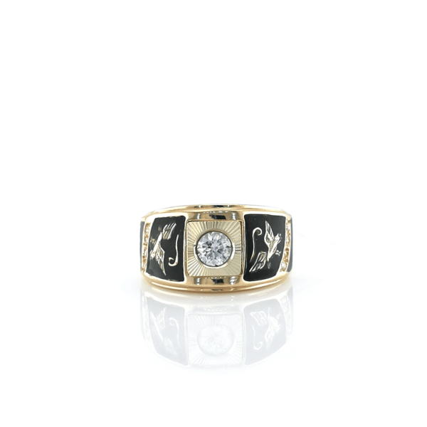 Vyriškas auksinis žiedas su emaliu ir cirkoniu | Juvelyrika Baltijos Perlas |
