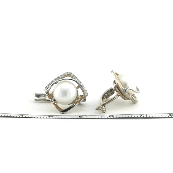 Sidabriniai auskarai su perlais ir aukso detalėmis | Juvelyrika Baltijos Perlas |