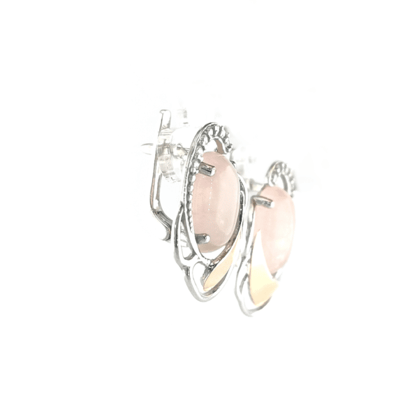 Sidabriniai auskarai su rožiniu kvarcu ir aukso detalėmis | Juvelyrika Baltijos Perlas |