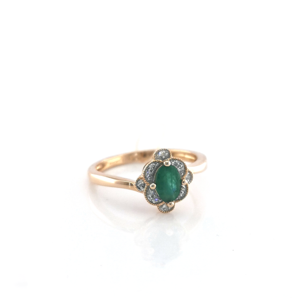 Auksinis žiedas su briliantais ir smaragdu | Juvelyrika Baltijos Perlas |