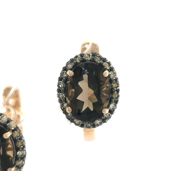 Auksiniai auskarai su briliantais ir dūminiu kvarcu | Juvelyrika Baltijos Perlas |