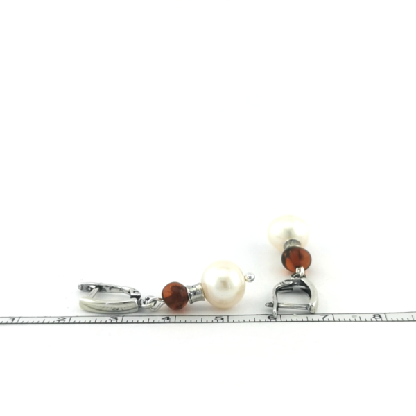 Sidabriniai auskarai gintaru ir perlais | Juvelyrika Baltijos Perlas |